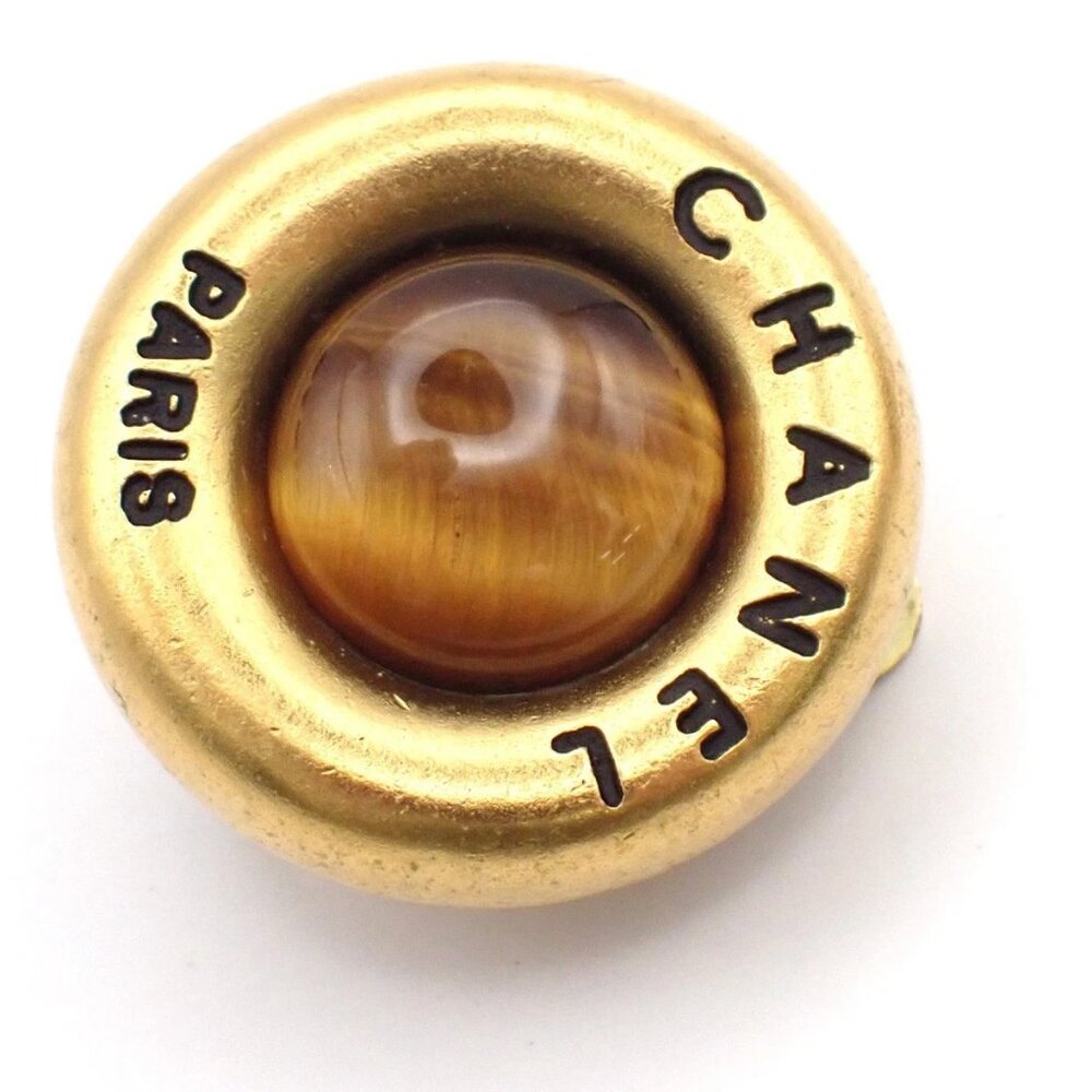 CHANEL Logo Color Stone Round Button Earrings 95P Clip-On GHW Vintage 31KP351 - Picture 10 of 15